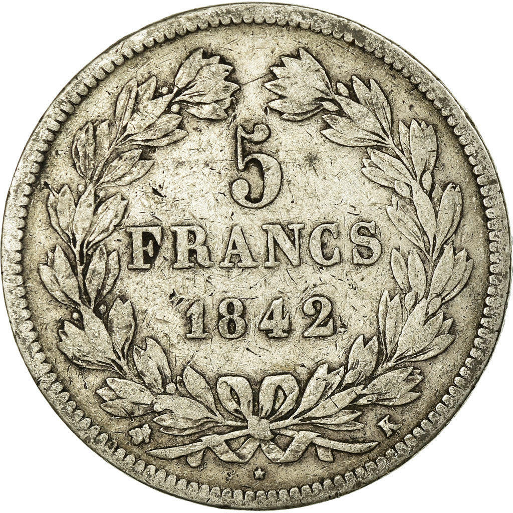 Coin, France, Louis-Philippe, 5 Francs, 1842, Bordeaux, VF(20-25), Silver