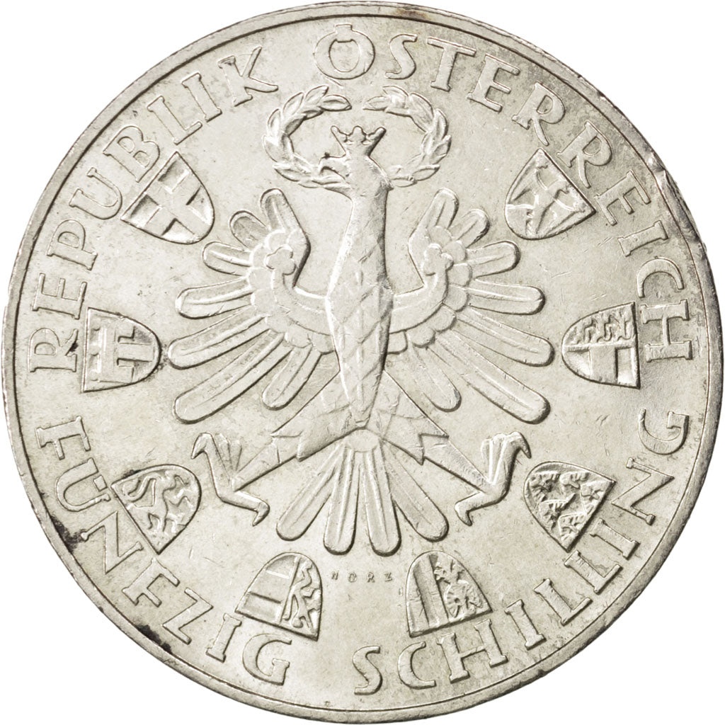 AUSTRIA, 50 Schilling, 1959, KM #2888, MS(65-70), Silver, 34, 20.00