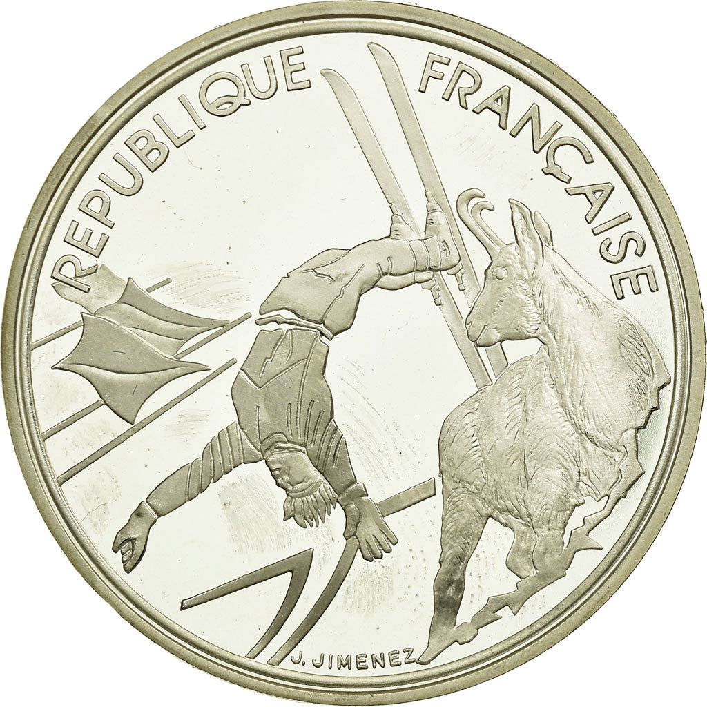 Moneta, Francia, Free-style skier, 100 Francs, 1990, BE, SPL, Argento, KM:983