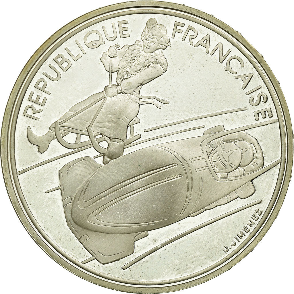 Moneta, Francia, Bobsledding, 100 Francs, 1990, BE, SPL-, Argento, KM:981