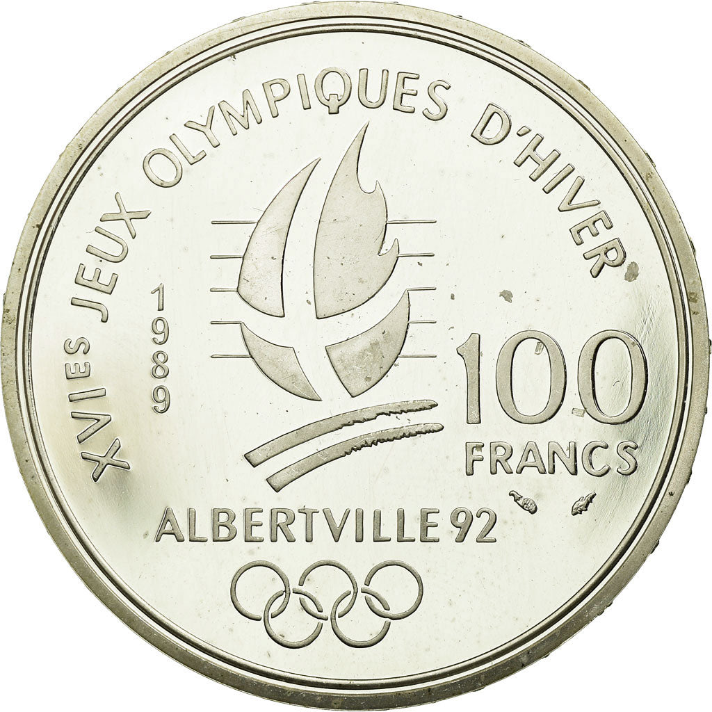 Moneda, Francia, Ice Skating Couple, 100 Francs, 1989, BE, EBC, Plata, KM:972