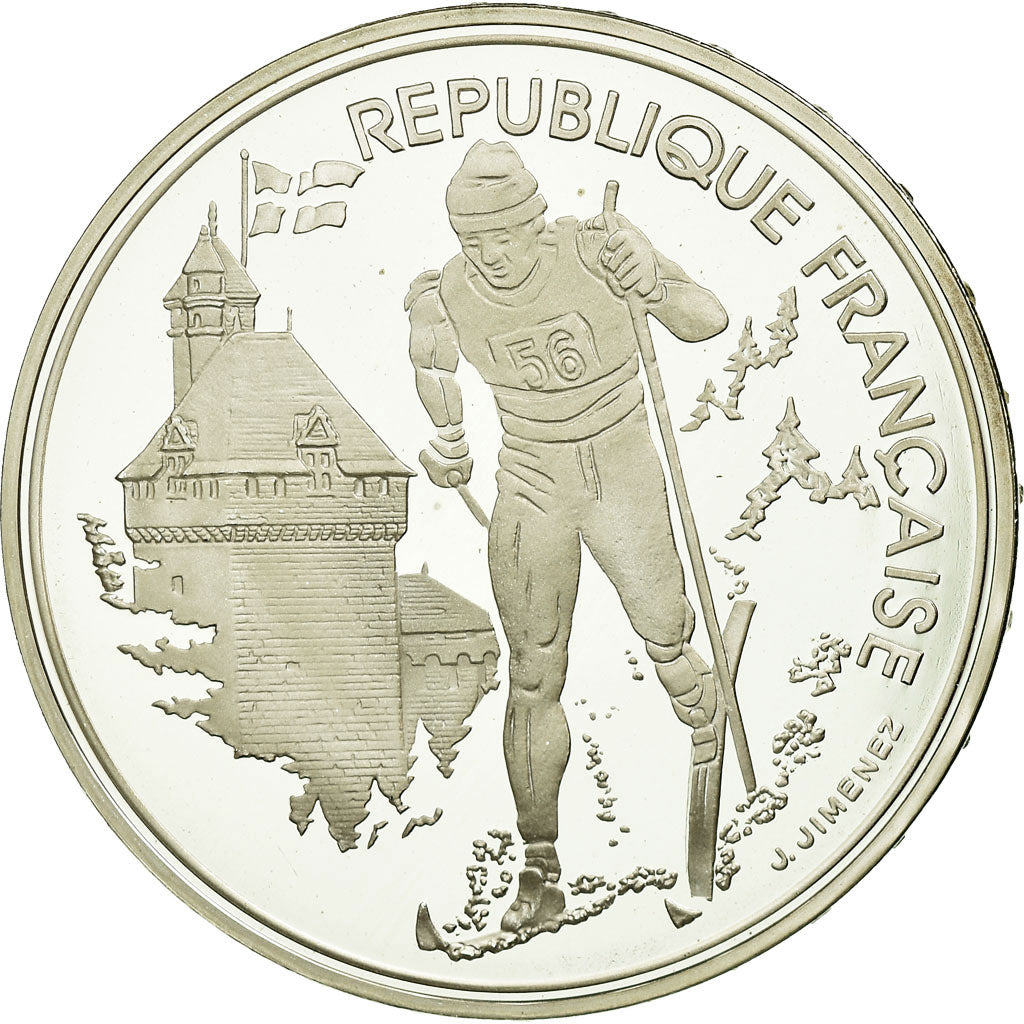 Moneda, Francia, Cross-country skier, 100 Francs, 1991, BE, EBC, Plata, KM:994