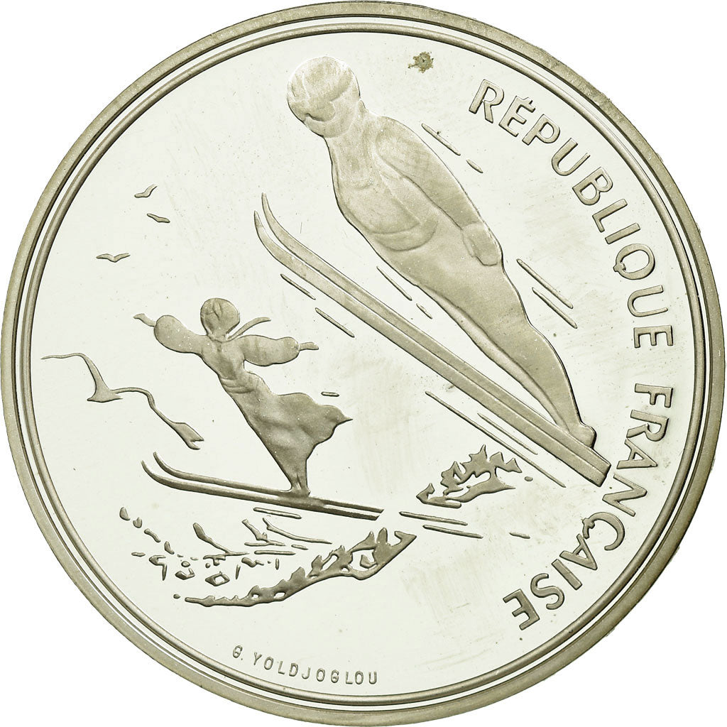 Moneda, Francia, Ski jumpers, 100 Francs, 1991, BE, EBC, Plata, KM:995