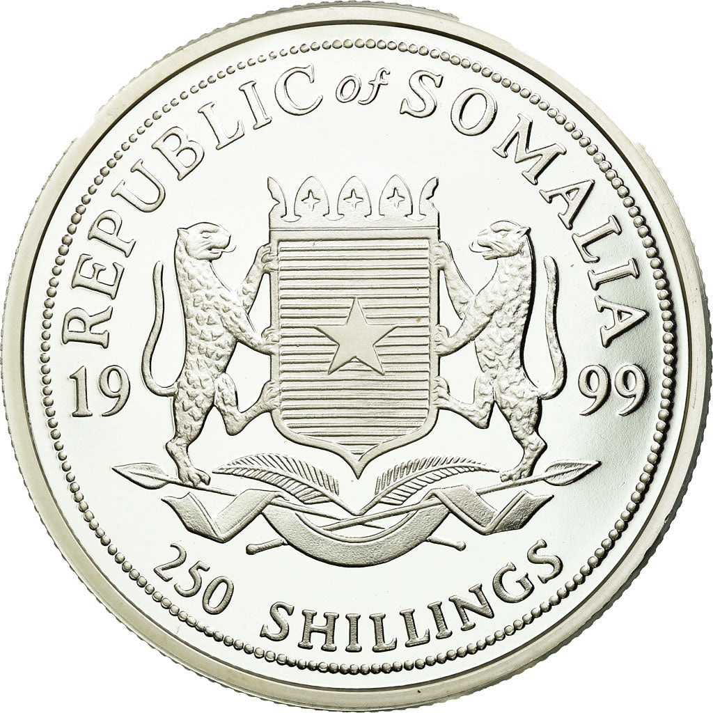 Coin, Somalia, Girafes, 250 Shillings, 1999, Proof, MS(65-70), Silver, KM:105