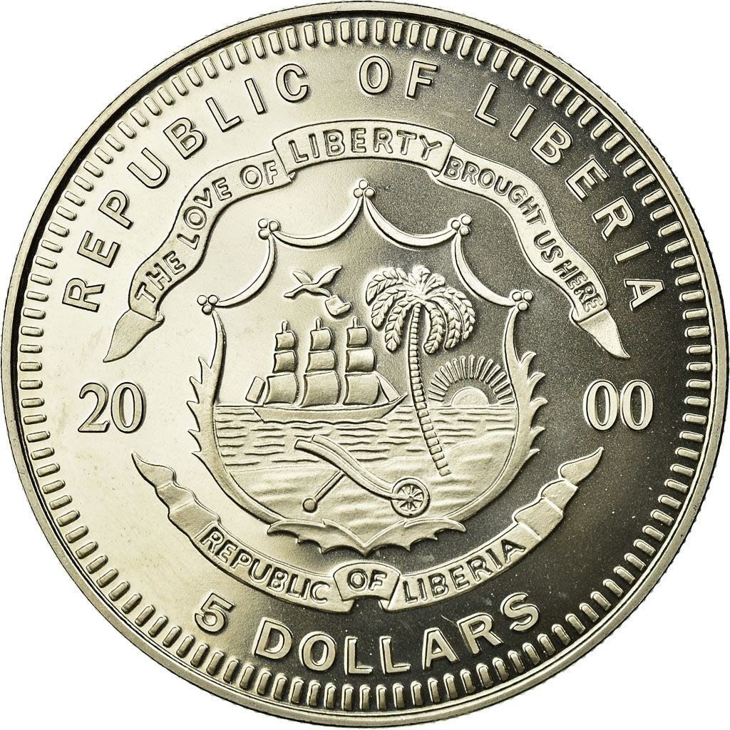 Coin, Liberia, Javelot, 5 Dollars, 2000, Proof, MS(65-70), Copper-nickel, KM:735