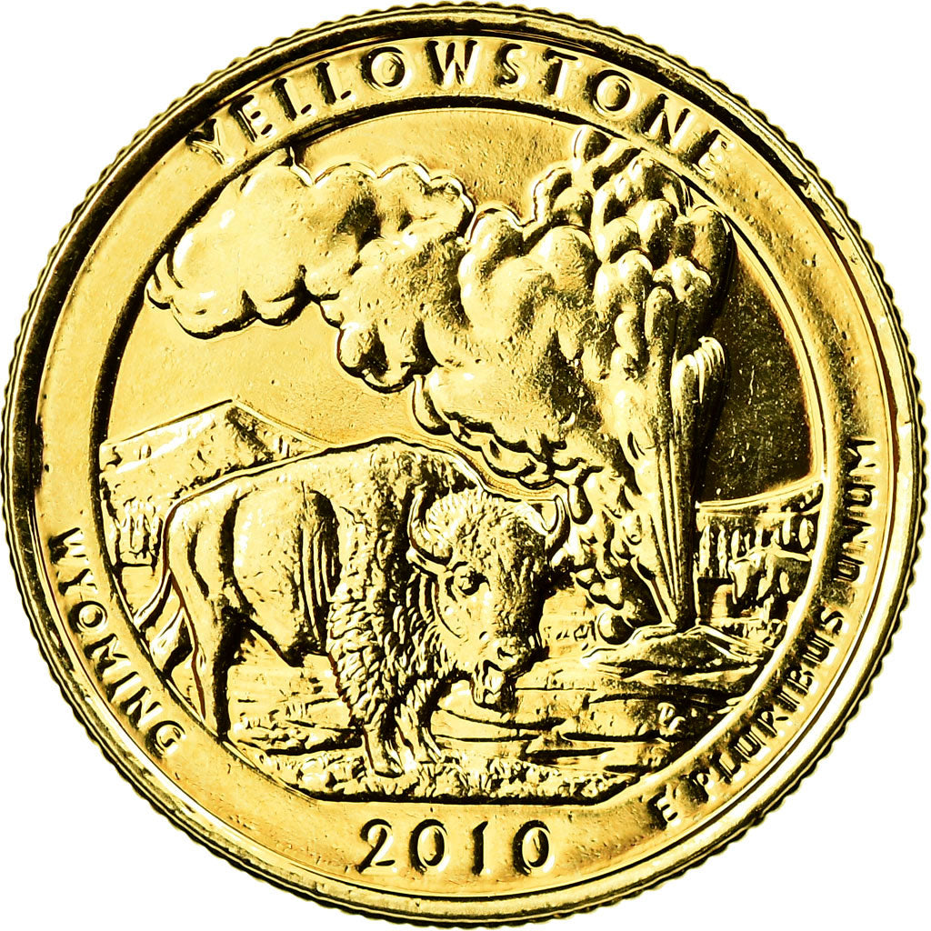 Coin, United States, Yellowstone, Quarter, 2010, U.S. Mint, Denver, gold-plated