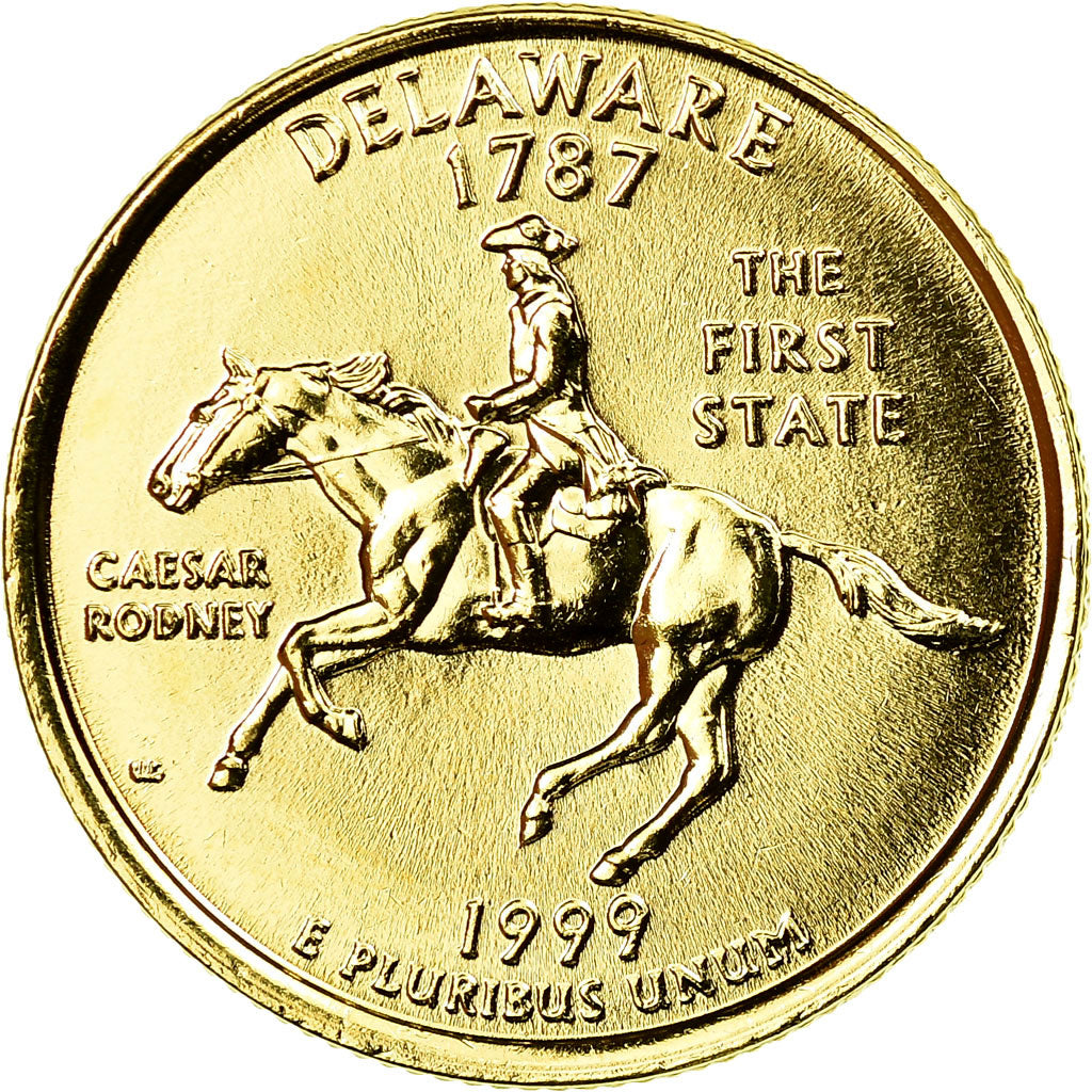 Coin, United States, Delaware, Quarter, 1999, U.S. Mint, Philadelphia, golden