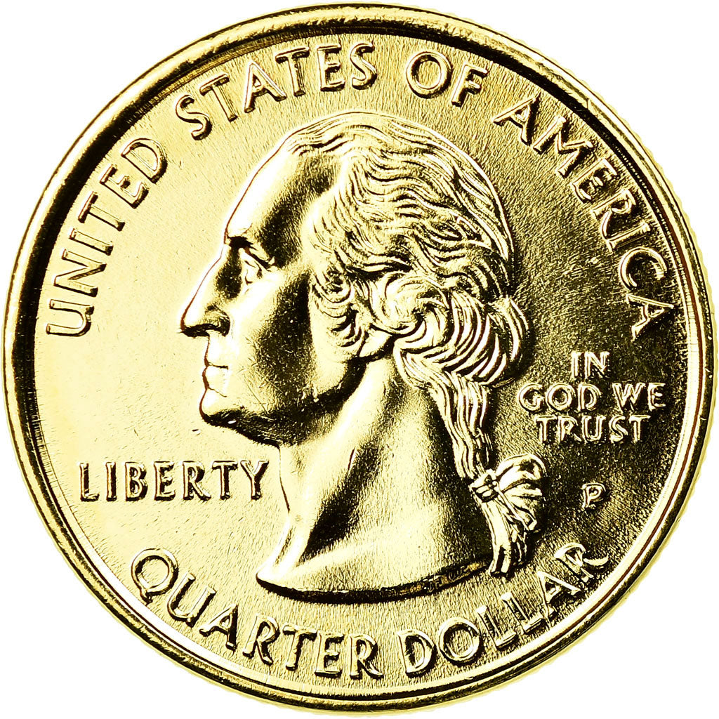 Coin, United States, Delaware, Quarter, 1999, U.S. Mint, Philadelphia, golden