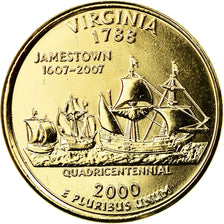Coin, United States, Virginia, Quarter, 2000, U.S. Mint, Philadelphia, golden