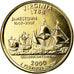 Coin, United States, Virginia, Quarter, 2000, U.S. Mint, Philadelphia, golden