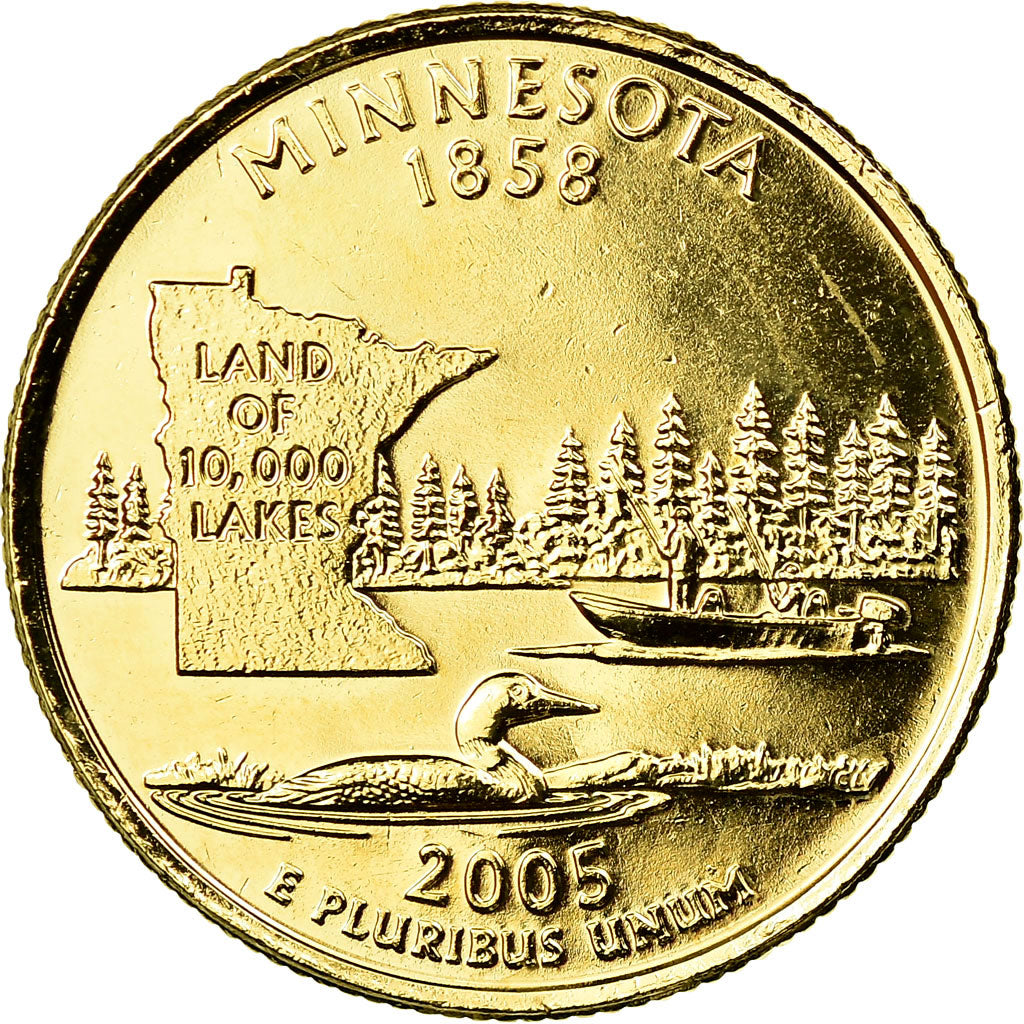 Coin, United States, Minnesota, Quarter, 2005, U.S. Mint, Denver, golden