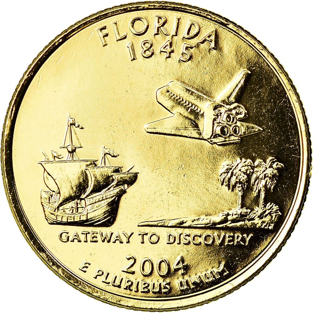 Coin, United States, Florida, Quarter, 2004, U.S. Mint, Denver, golden