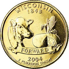 Coin, United States, Wisconsin, Quarter, 2004, U.S. Mint, Philadelphia, golden