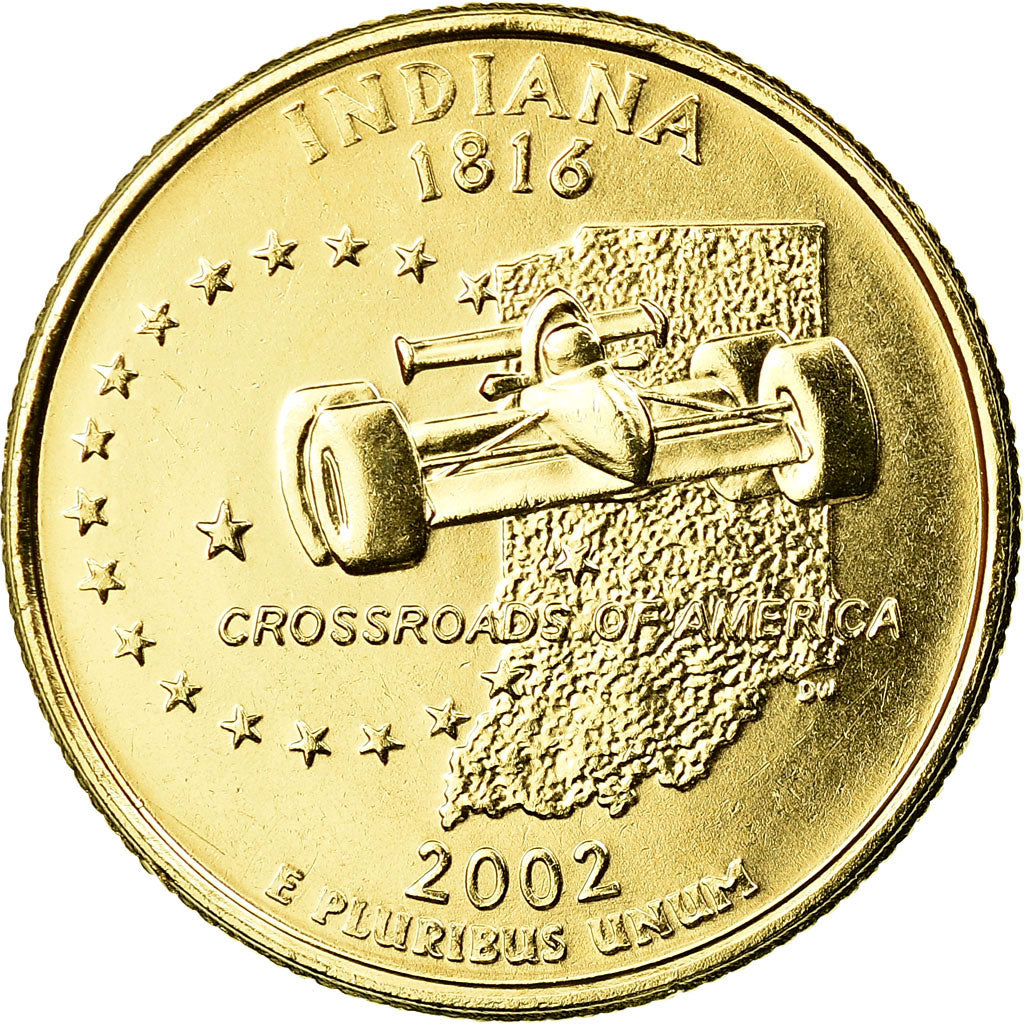 Coin, United States, Indiana, Quarter, 2002, U.S. Mint, Philadelphia, golden