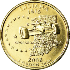 Coin, United States, Indiana, Quarter, 2002, U.S. Mint, Philadelphia, golden