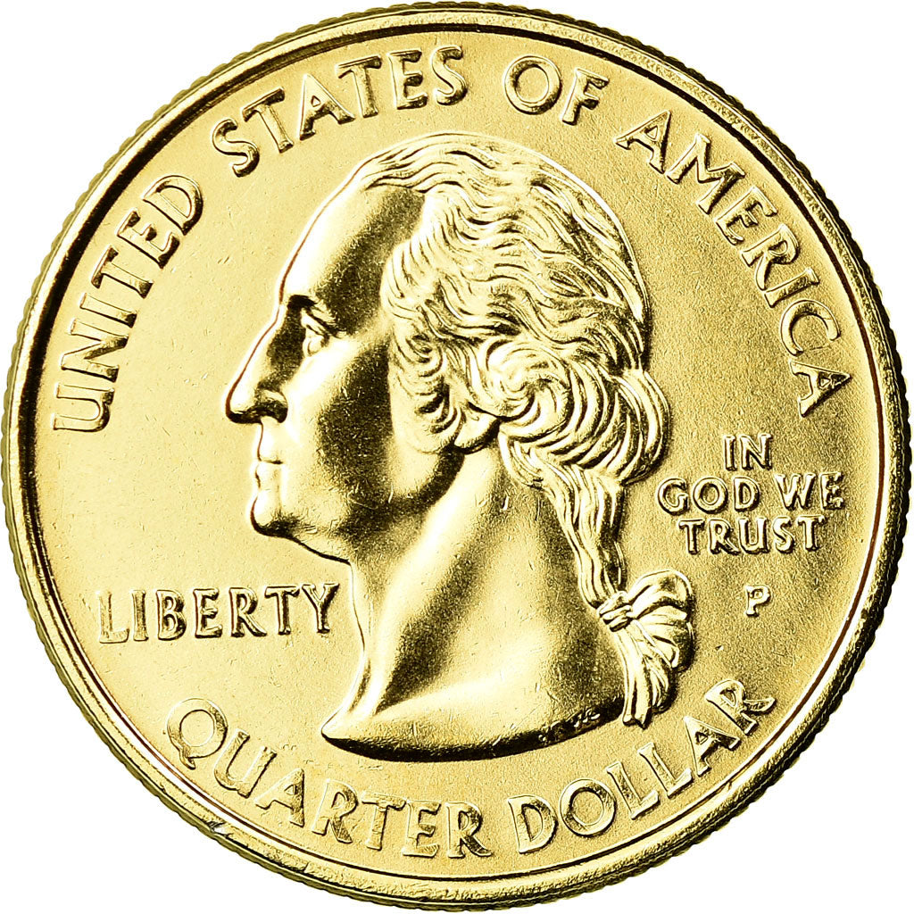 Coin, United States, Indiana, Quarter, 2002, U.S. Mint, Philadelphia, golden