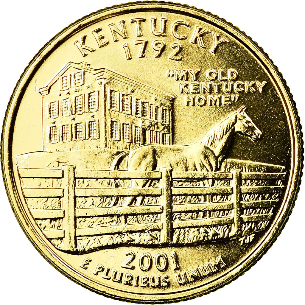 Moneta, USA, Kentucky, Quarter, 2001, U.S. Mint, Philadelphia, golden