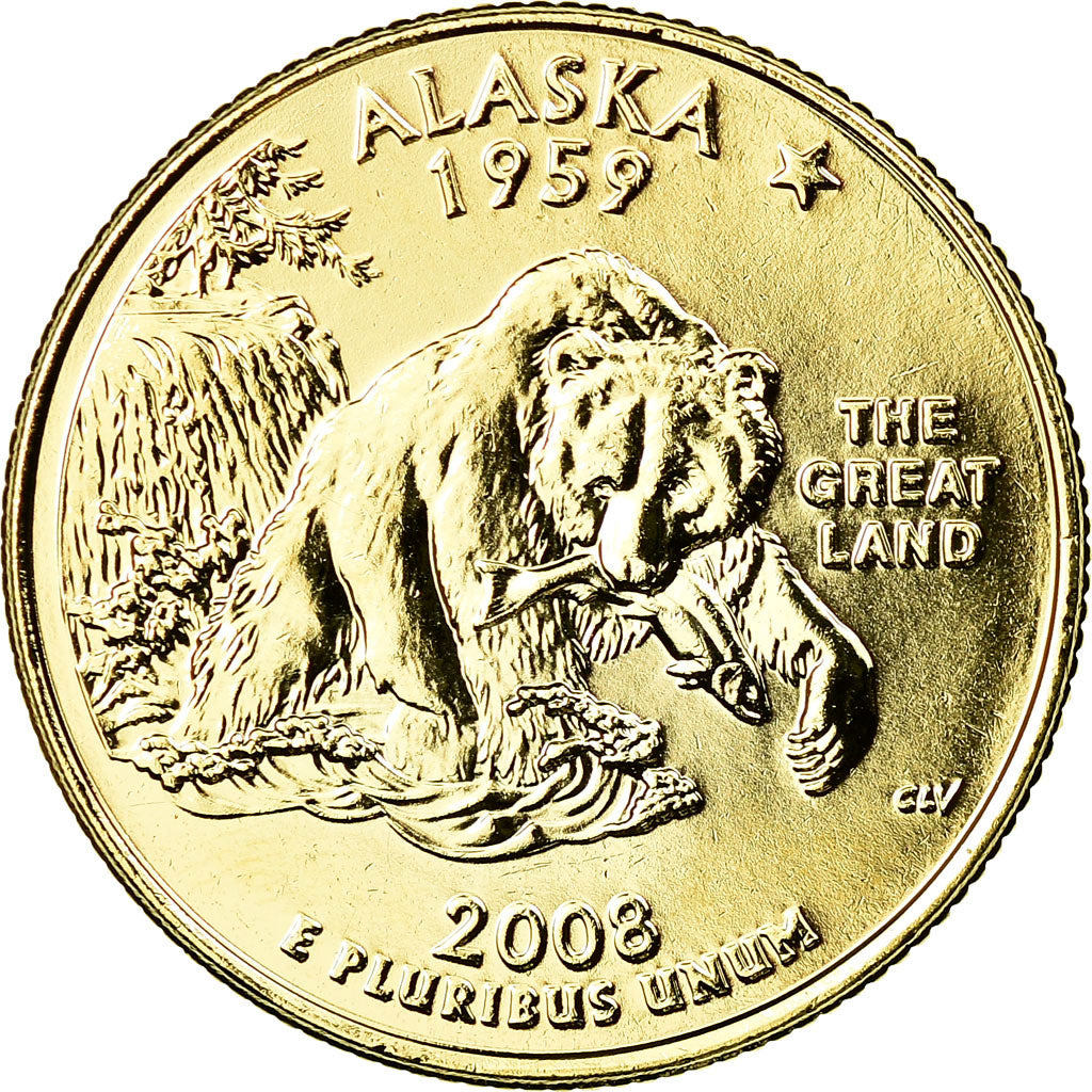 Coin, United States, Alaska, Quarter, 2008, U.S. Mint, Denver, golden