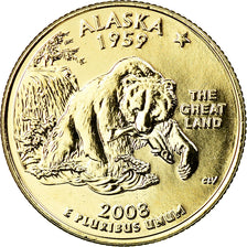 Coin, United States, Alaska, Quarter, 2008, U.S. Mint, Denver, golden
