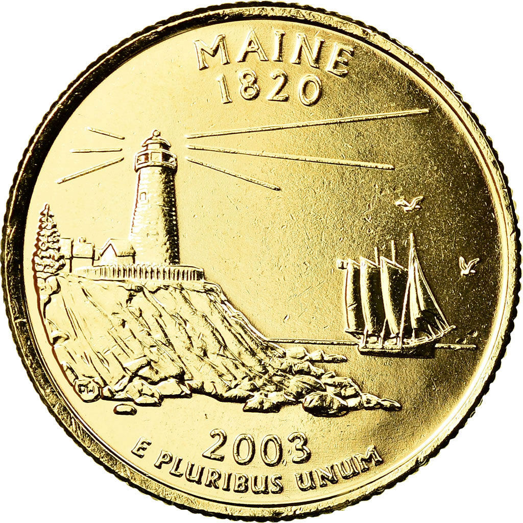 Coin, United States, Maine, Quarter, 2003, U.S. Mint, Denver, golden, MS(60-62)