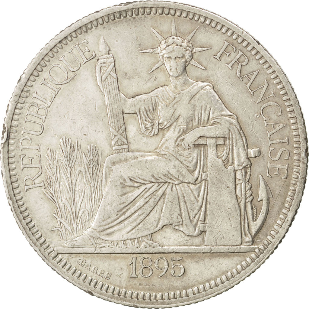 FRENCH INDO-CHINA, Piastre, 1895, Paris, KM #5a.1, VF(30-35), Silver, Lecompte..