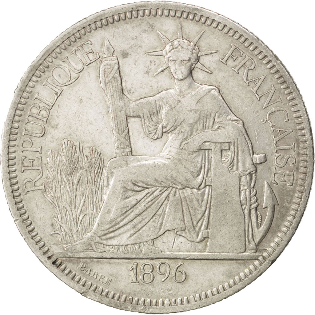 FRENCH INDO-CHINA, Piastre, 1896, Paris, KM #5a.1, VF(30-35), Silver, Lecompte..