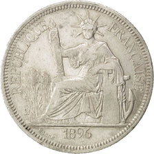 FRENCH INDO-CHINA, Piastre, 1896, Paris, KM #5a.1, VF(30-35), Silver, Lecompte..