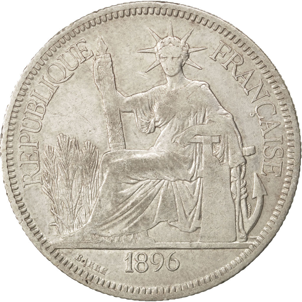 FRENCH INDO-CHINA, Piastre, 1896, Paris, KM #5a.1, VF(30-35), Silver, Lecompte..