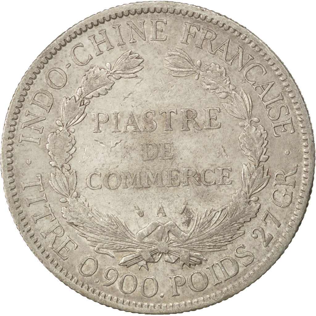 FRENCH INDO-CHINA, Piastre, 1896, Paris, KM #5a.1, VF(30-35), Silver, Lecompte..