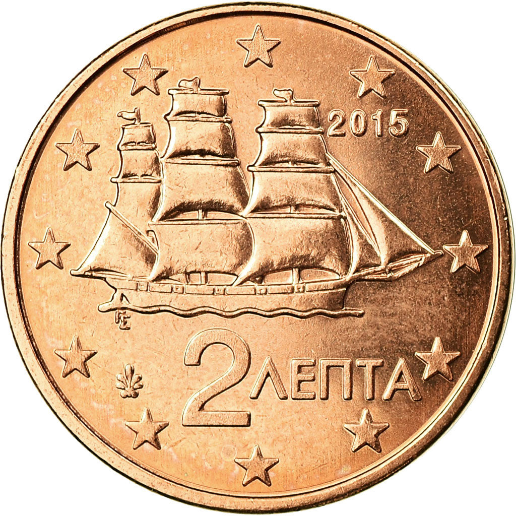 Greece, 2 Euro Cent, 2015, MS(65-70), Copper Plated Steel