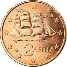 Greece, 2 Euro Cent, 2015, MS(65-70), Copper Plated Steel