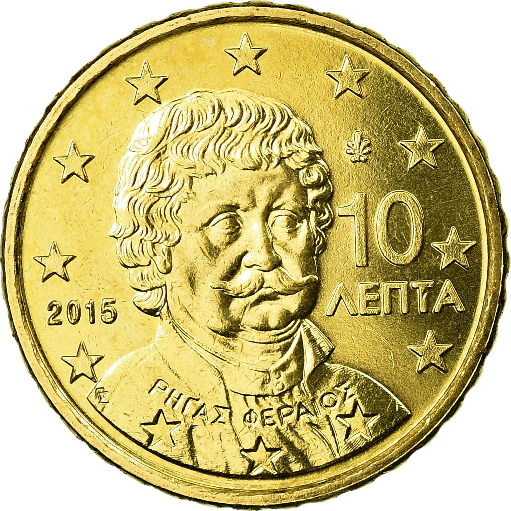 Grécia, 10 Euro Cent, 2015, MS(65-70), Latão