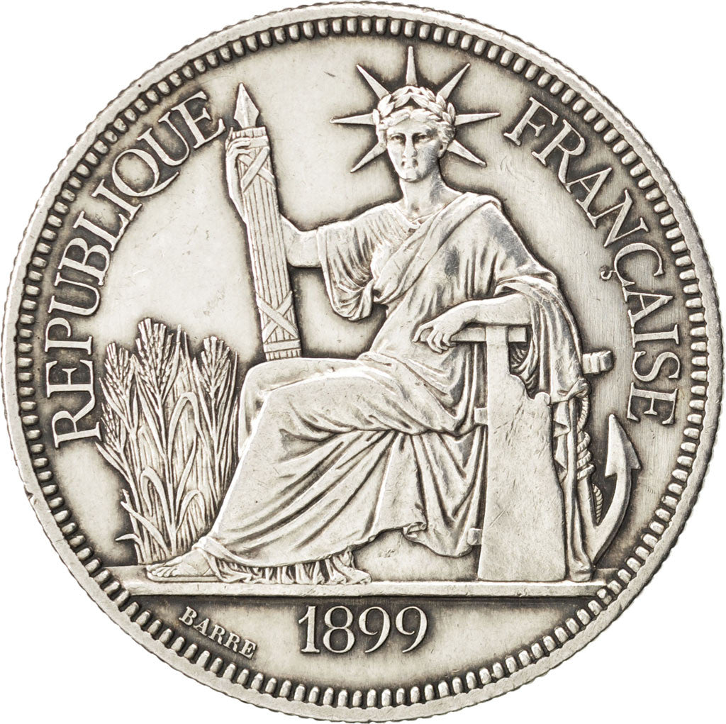 FRENCH INDO-CHINA, Piastre, 1899, Paris, KM #5a.1, AU(50-53), Silver, Lecompte..