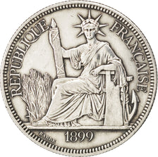FRENCH INDO-CHINA, Piastre, 1899, Paris, KM #5a.1, AU(50-53), Silver, Lecompte..