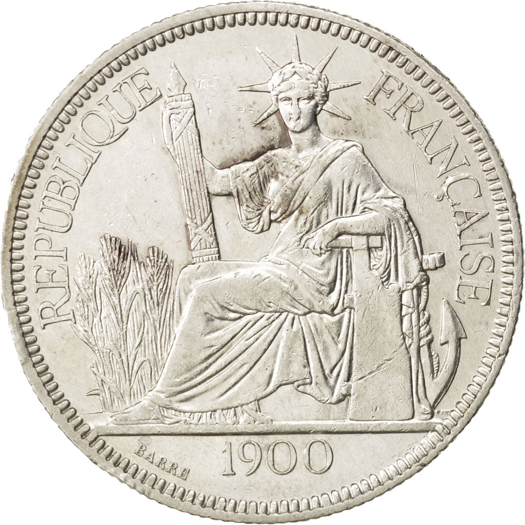 FRENCH INDO-CHINA, Piastre, 1900, Paris, KM #5a.1, AU(50-53), Silver, Lecompte..