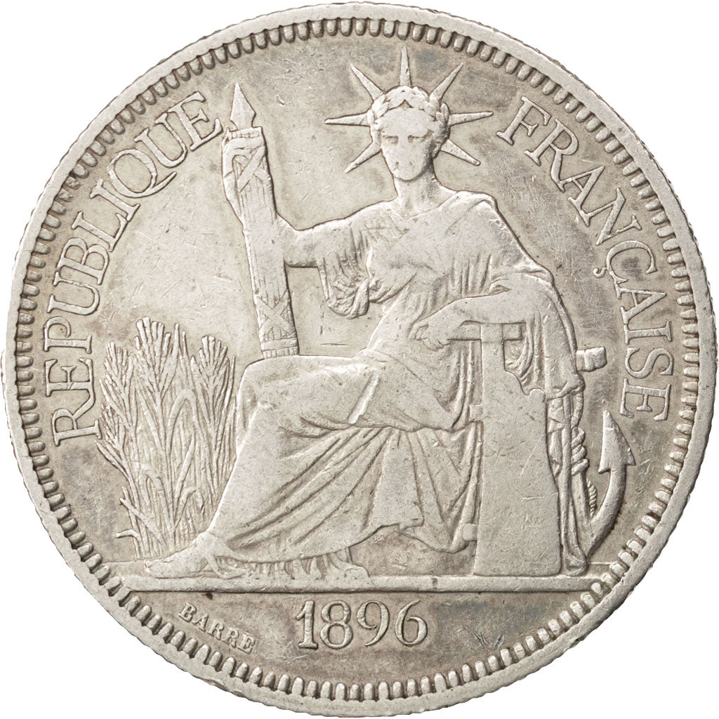 FRENCH INDO-CHINA, Piastre, 1896, Paris, KM #5a.1, VF(30-35), Silver, Lecompte..