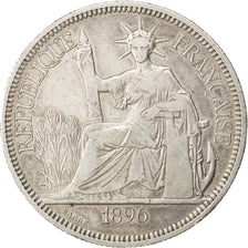 FRENCH INDO-CHINA, Piastre, 1896, Paris, KM #5a.1, VF(30-35), Silver, Lecompte..