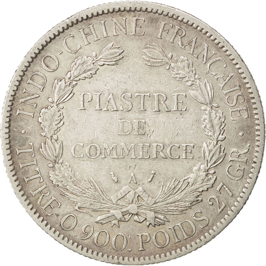 FRENCH INDO-CHINA, Piastre, 1896, Paris, KM #5a.1, VF(30-35), Silver, Lecompte..