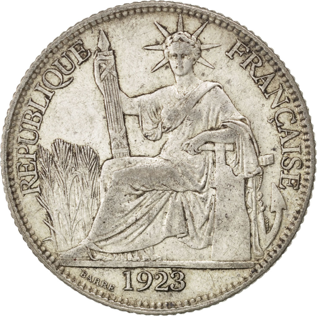 FRENCH INDO-CHINA, 20 Cents, 1923, Paris, KM #17.1, EF(40-45), Silver, 25.9,...