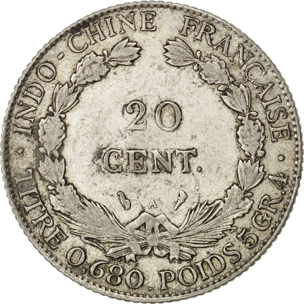 FRENCH INDO-CHINA, 20 Cents, 1923, Paris, KM #17.1, EF(40-45), Silver, 25.9,...