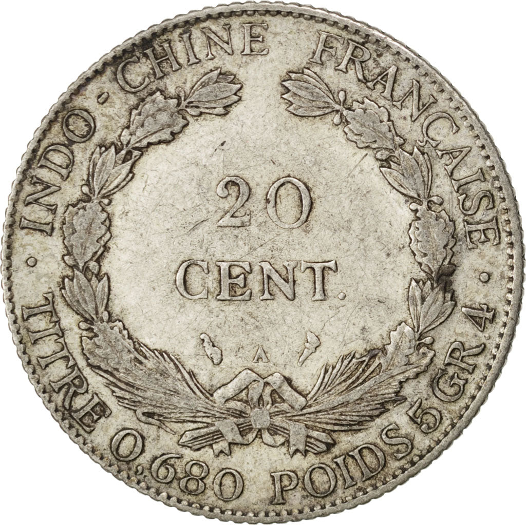 FRENCH INDO-CHINA, 20 Cents, 1923, Paris, KM #17.1, EF(40-45), Silver, 25.9,...