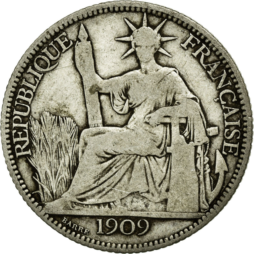 Moneta, Indocina francese, 20 Cents, 1909, Paris, MB, Argento, KM:10