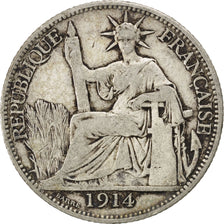 FRENCH INDO-CHINA, 20 Cents, 1914, Paris, KM #10, VF(20-25), Silver, Lecompte...