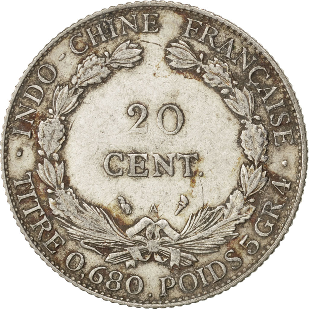 Indocina francese, 20 Cents, 1921, Paris, BB, Argento, KM:17.1, Lecompte:221
