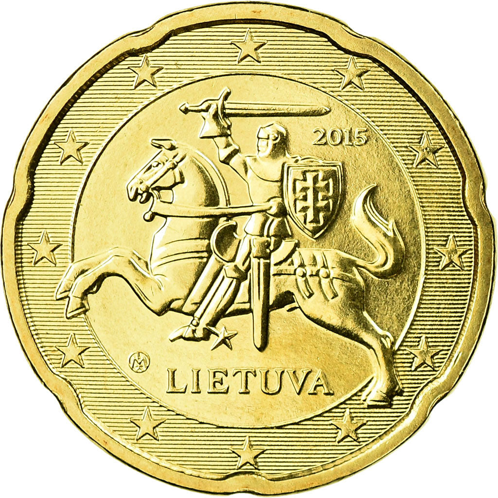 Lituânia, 20 Euro Cent, 2015, MS(63), Latão