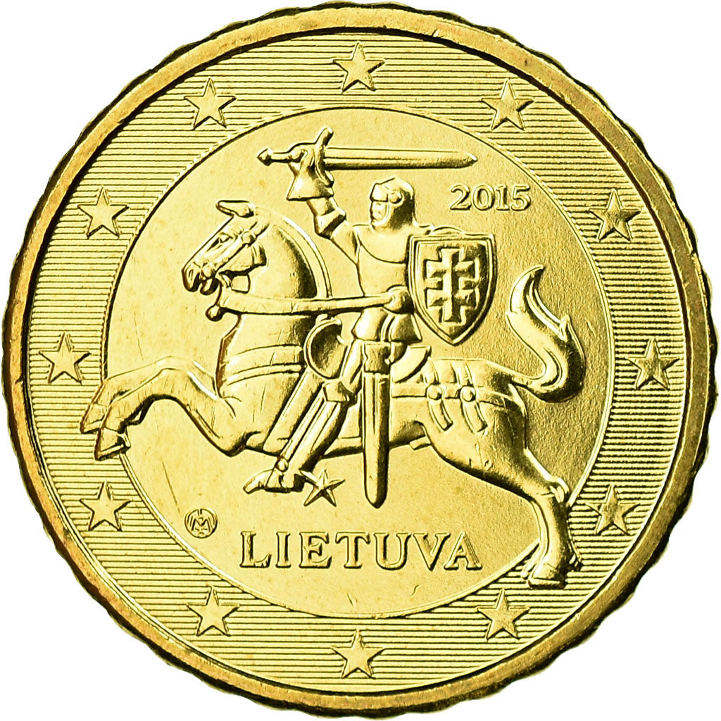 Litwa, 10 Euro Cent, 2015, MS(63), Mosiądz