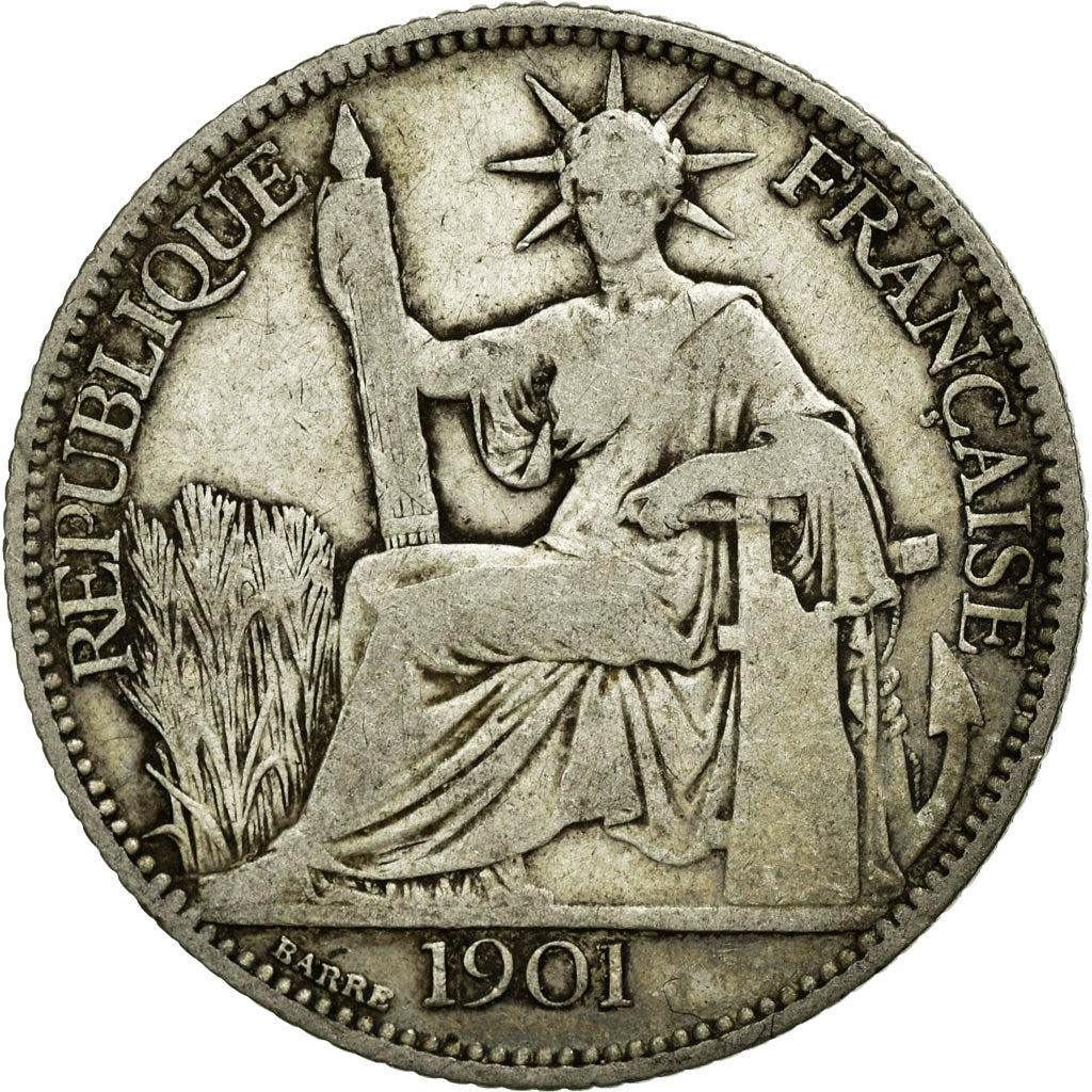 Coin, French Indochina, 20 Cents, 1901, Paris, VF(20-25), Silver, KM:10