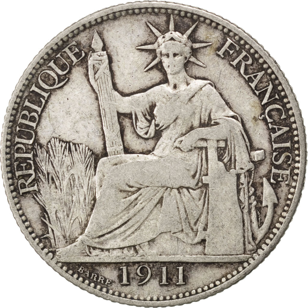 FRENCH INDO-CHINA, 20 Cents, 1911, Paris, KM #10, VF(30-35), Silver, Lecompte...