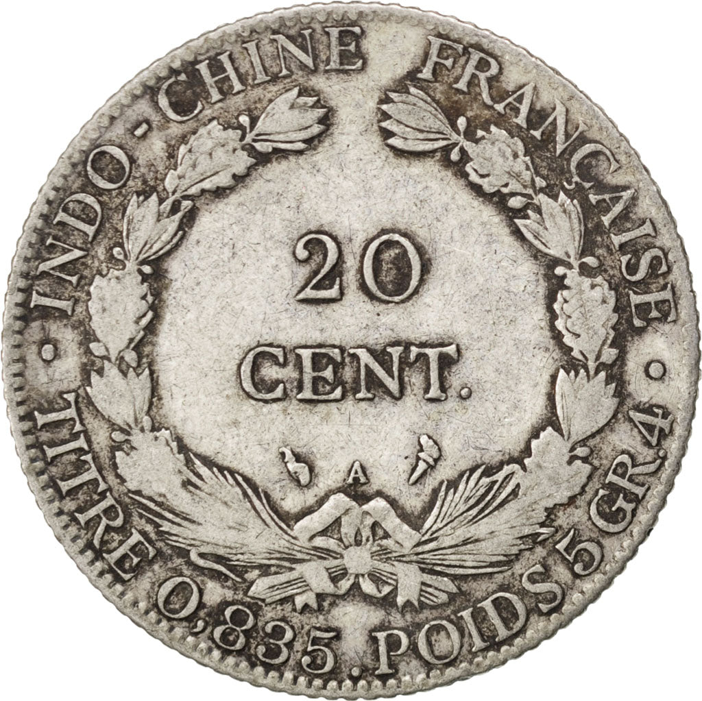 FRENCH INDO-CHINA, 20 Cents, 1911, Paris, KM #10, VF(30-35), Silver, Lecompte...