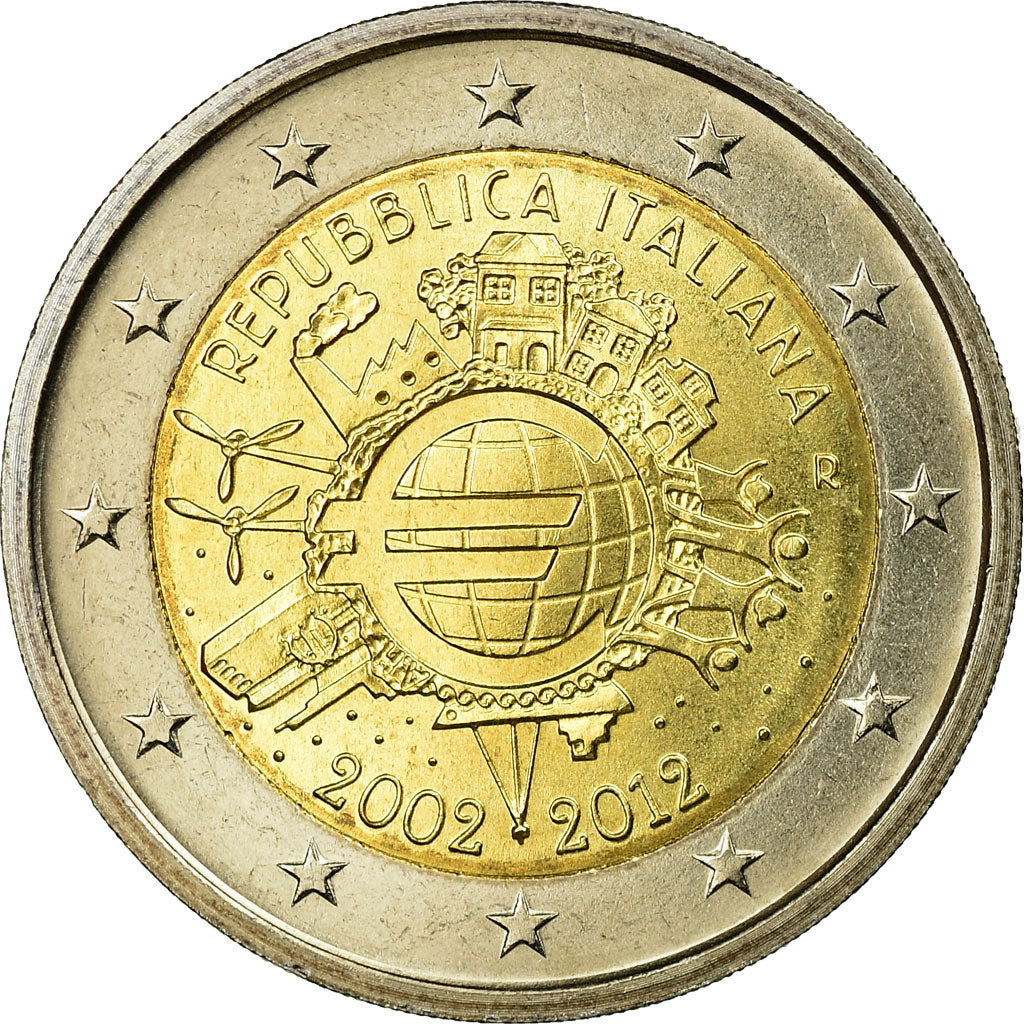 Włochy, 2 Euro, 10 ans de l'Euro, 2012, Rome, MS(65-70), Bimetaliczny, KM:350